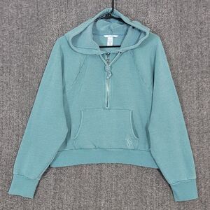 Victoria’s Secret On Point Hoodie Womens Large Turquoise Cropped Long Sleeve